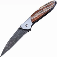 Полуавтоматический складной нож Santa Fe Kershaw Leek, дамасская сталь, рукоять сталь с накладкой из зуба мамонта купить в Абакане