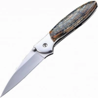 Полуавтоматический складной нож Santa Fe Kershaw Leek, сталь 14C28N, рукоять сталь с накладкой из зуба мамонта купить в Абакане