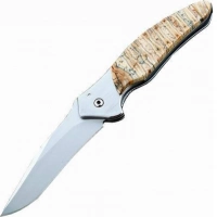 Полуавтоматический складной нож Santa Fe Kershaw Shallot, сталь 14C28N, рукоять сталь с накладкой из зуба мамонта купить в Абакане